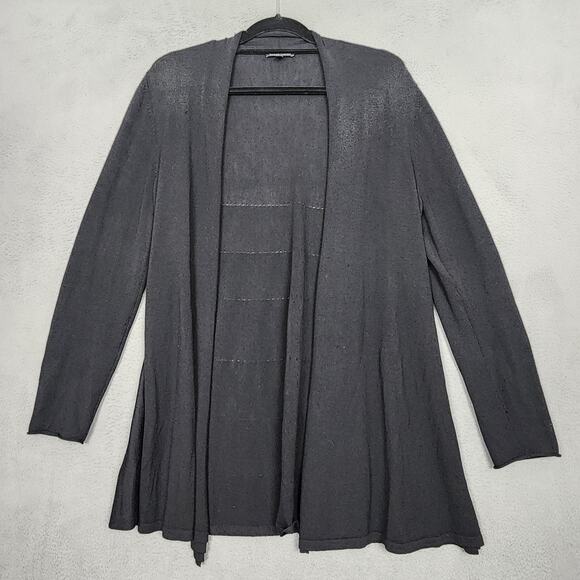 Eileen Fisher Sweater Womens Large Black Merino Wool Cardigan Open Front - Picture 1 of 16